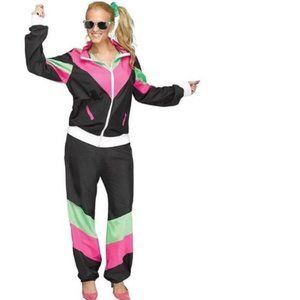 80's Track Suit Halloween Costume M/L Retro Disco Diva Jacket Pants 2 Pc Womens